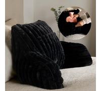 OHS Cuddle Cushion for Adults, Ribbed Faux Fur Reading Pillow Sofy Cosy Gaming Cushion with Heatable Pocket Support Pillow with Arms Bed Cushions Relaxing Comfy, Black