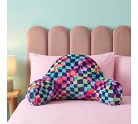 OHS Cuddle Cushion for Kids Fleece Back Cushion with Arms,Neon Checkerboard