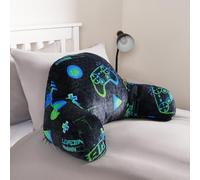 OHS Cuddle Cushion for Kids, Gamer Gifts for Boys Reading Pillow Super Soft Cosy Teddy Fleece Gaming Cushion with Arms Backrest Sit up in Bed Pillow Relaxing Comfy Teen Boy Gifts, Black Neon