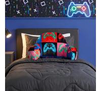 OHS Cuddle Cushion for Kids Neon Controller Check Gaming Pillow with Arms | Gaming Gifts for Boys Reading Pillow Soft Cosy Fleece Back Support Cushion Relaxing Comfy Sit Up in Bed Pillow Teen Boy Gifts