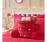 OHS Cuddle Cushion Red, Festive Hot Chocolate Fleece-Back Pillow with Arms