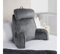 OHS Cuddle Cushion with Head Rest, Detachable Neck Roll Reading Pillow for Bed Adult Kids Soft High Back Support Cushion with Arms & Pocket Gaming Cushions for Boys Girls Sit Up in Bed Pillow, Grey