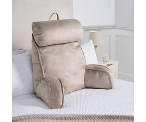 OHS Cuddle Cushion with Head Rest, Detachable Neck Roll Reading Pillow for Bed Adult Kids Soft High Back Support Cushion with Arms & Pocket Gaming Cushions for Boys Girls Sit Up in Bed Pillow, Mink