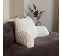 OHS Cuddle Cushion with Hot Water Bottle Included, Ribbed Faux Fur Reading Pillow Super Soft Cosy Back Support Cushion with Arms Gaming Bed Cushions for Sitting up in Bed, Cream