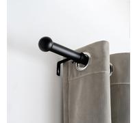 OHS Curtain Pole 70 to 120cm, Extendable Black Curtain Pole for Eyelet Curtains 16mm Curtain Rod with Ball Finials Adjustable Metal Curtain Poles Brackets Included