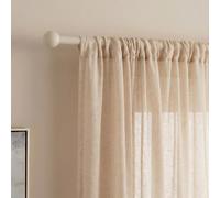 OHS Curtain Pole Ball 28mm Curtain Rail Curtain Rod, Natural - 120-220cm | Ball Finial Ends Included Matching Brackets and Rings Fits Eyelet or Ring Top Curtains Telescopic Slide and Lock Design