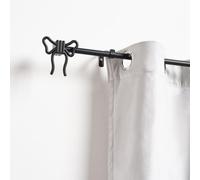 Ohs Curtain Pole Extendable 16mm Metal Finnials Bow End Rod 120-220Cm - Black