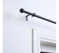OHS Curtain Pole Extendable Metal Finnials Ball End Rings Rod Fittings, Black