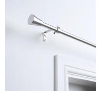 OHS Curtain Pole Extendable Metal Finnials Trumpet End Rings Rod Fittings, Silver