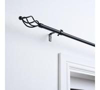 OHS Curtain Pole Extendable Metal Finnials Twist End Rings Rod Fittings, Black