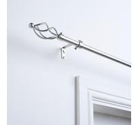 OHS Curtain Pole Extendable Metal Finnials Twist End Rings Rod Fittings, Silver