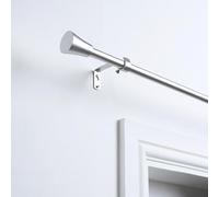 OHS Curtain Pole for Eyelet Curtain Trumpet, Sturdy Metal Rod with Trumpet Finials Extendable Curtain Pole 120 to 220 Adjustable Silver Curtain Poles Wall Mount Brackets & Hardware Included