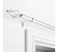 OHS Curtain Pole for Eyelet Curtains 120 to 220cm, Extendable Curtain Pole 28mm Curtain Rod with Twist Finials Adjustable Metal Curtain Poles Brackets Included, Silver