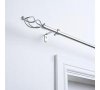 OHS Curtain Pole for Eyelet Curtains Twist, Sturdy Metal Rod with Decorative Finials Extendable Curtain Pole 120 to 220cm Adjustable Window Curtain Poles Wall Mount Brackets Included, Silver