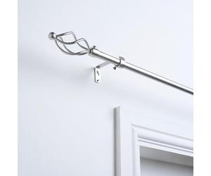 OHS Curtain Pole for Eyelet Curtains Twist, Sturdy Metal Rod with Decorative Finials Extendable Curtain Pole 120 to 220cm Adjustable Window Curtain Poles Wall Mount Brackets Included, Silver