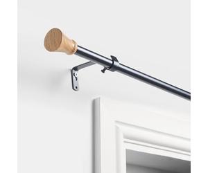OHS Curtain Pole Wooden Trumpet, 120-220cm Extendable Curtain Poles with Brackets and Finials Metal Adjustable Curtain Rod Easy Install Curtain Pole for Windows, Black/Natural
