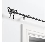OHS Curtain Poles 120 to 220cm, Extendable Black Curtain Pole for Eyelet Curtains 16mm Curtain Rod with Bow Finials Adjustable Metal Curtains Poles Brackets Included