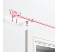 OHS Curtain Poles 120 to 220cm, Extendable Curtain Pole for Eyelet Curtains 16mm Curtain Rod with Bow Finials Adjustable Metal Curtains Poles Brackets Included, Pink