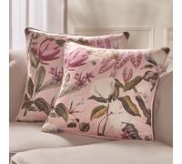 OHS Cushion Covers 2 Pack Floral, Matt Velvet Covers for Cushions with Invisible Zipper, Ultra Soft Printed Floral Design Pillow Covers For Sofa Bed Living Room, Blush - 45x45cm