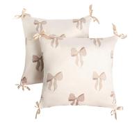 OHS Cushion Covers 45 x 45, Matte Velvet Bow Print Decorative Square Throw Pillow Cover with Invisible Home Decor Bow Cushion Covers Set of 2 for Sofa Living Room Bedroom, Cream/Natural