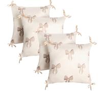 OHS Cushion Covers 45 x 45, Matte Velvet Bow Print Decorative Square Throw Pillow Cover with Invisible Home Decor Bow Cushion Covers Set of 4 for Sofa Living Room Bedroom, Cream/Natural
