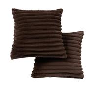 OHS Cushion Covers 45 x 45 Set of 2 Thick Ribbed Faux Fur Decorative Square Throw Pillow Cover with Invisible Zipper Sofa Cushion Covers Home Decor for Living Room Bedroom, Chocolate