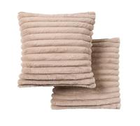 OHS Cushion Covers 45 x 45 Set of 2 Thick Ribbed Faux Fur Decorative Square Throw Pillow Cover with Invisible Zipper Sofa Cushion Covers Home Decor for Living Room Bedroom, Mink