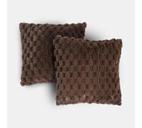 OHS Cushion Covers 45 x 45 Set of 2 Waffle Faux Fur Square Throw Pillow Covers Soft Decorative Cushion Cover with Invisible Zipper for Sofa Living Room Bedroom, Chocolate