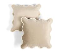 OHS Cushion Covers 45 x 45cm Matte Velvet, Soft Scallop Edge Decorative Throw Pillow Covers with Invisible Zipper for Living Room Bedroom Square Pillowcases 2 Pack, Natural/Cream
