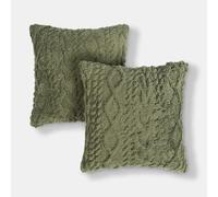 OHS Cushion Covers 45 x 45cm, Soft Cosy Cable Knit Design Decorative Square Throw Pillow covers with Invisible Zipper for Couch Bedroom Living Room 2 Pack, Woodland Green