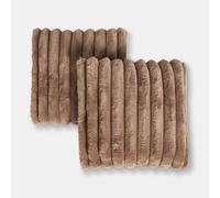 OHS Cushion Covers 45 x 45cm Soft Jumbo Faux Fur Ribbed Decorative Square Throw Pillow Covers Pack of 2 with Invisible Zipper for Sofa Living Room Bedroom, Mink
