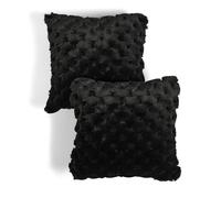 OHS Cushion Covers 45 x 45cm Soft Jumbo Waffle Fur Decorative Throw Pillow Covers Pack of 2 with Invisible Zipper for Sofa Living Room Bedroom Square Pillowcases, Black
