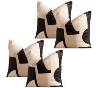 OHS Cushion Covers Abstract Geometric Matt Velvet, Pack of 4 Sofa Cushion Covers for Bedroom Living Room Home Decor Bed Sofa Chair Cushions, Black/White