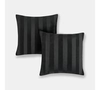 OHS Cushion Covers Stripe Velvet, Soft Decorative Square Throw Pillow Covers Pack of 2 with Invisible Zipper for Sofa Bedroom Living Room 45 x 45cm, Black