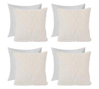 OHS Cushions with Covers 45 x 45, Cable Knit Square Throw Pillows Decorative Super Soft Scatter Cushions for Living Room Bedroom Sherpa Reverse- Set of 4, Cream