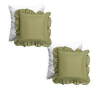 OHS Cushions with Covers Included 45 x 45cm Set of 2, Soft Comfy Frill Edge Throw Pillow Covers with Invisible Zipper Sofa Cushions for Bedroom Living Room, Olive Green