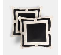 OHS Cushions with Covers Included 45 x 45cm Set of 4, Matte Velvet Decorative Square Print Square Throw Pillow Cover with Invisible Zipper Home Decoration Sofa Cushions with Inserts, Black/Cream