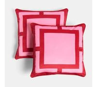 OHS Cushions with Covers Included Set of 2, Matte Velvet Decorative Square Print Square Throw Pillow Cover with Invisible Zipper Home Decoration Sofa Cushions with Covers 45 x 45cm, Hot Pink/Red