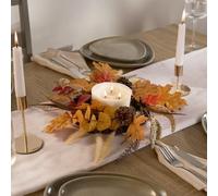 OHS Decorative Candle Holder Rustic Brown Fall With Leaves Candles Tray