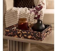 OHS Decorative Tray Leopard Print, Tortoise Accessories Rectangle Serving Tray with Handles Candle Holder Coffee Table Trays Plastic Organiser Accessory Trays for Ottoman, Brown/Natural