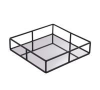 OHS Decorative Tray Square Mirror Tray Metal Mirrored Glass Trays, Black | Candle Holder Perfume Tray Vanity Dresser Jewellery Cosmetic Display Storage Organiser Tray for Coffee Table Bathroom Bedroom