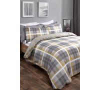 Dreamscene Denim Check Duvet Cover Bedding Set - Yellow / Double