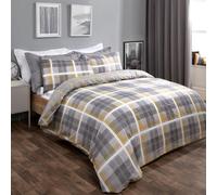 Dreamscene Denim Check Duvet Cover Bedding Set - Yellow / Double
