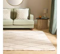 OHS Diamond Check Fluffy Rug Floor Carpet Hallway Runner in Natural | Size: 80 cm x 150 cm OHS Natural 80 cm x 150 cm
