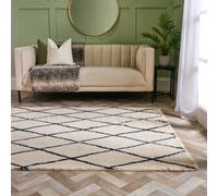 Ohs Diamond Check Fluffy Rug Floor Carpet Hallway Runner, Mono - 80Cm X 150Cm