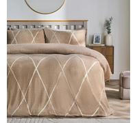 Ohs Diamond Check Teddy Fleece Bedding Set Duvet Cover With Pillowcase, Natural - Double