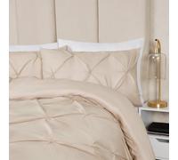 Highams Diamond Pintuck Duvet Cover with Pillowcase Luxury Pinch Pleat Bedding Set, Beige - Double
