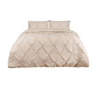 Highams Diamond Pintuck Duvet Cover with Pillowcase Luxury Pinch Pleat Bedding Set, Beige - King