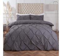 Highams Diamond Pintuck Duvet Cover with Pillowcase - Grey / Double
