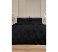 Highams Diamond Pintuck Duvet Cover with Pillowcase - Black / Double